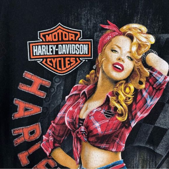 Harley-Davidson Motorcycles Shirt Mens Medium Black VA Beach Cute Woman Graphic - Picture 8 of 9